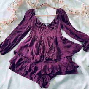 Purple Long Sleeve Shorts Romper